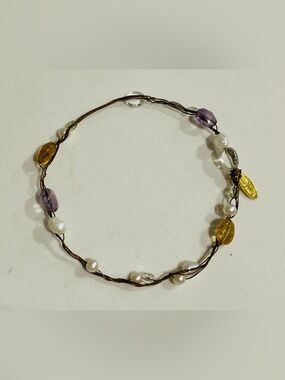 Oscar de la Renta Vintage Wire Freshwater Pearl/Crystal Gemstones Bracelet